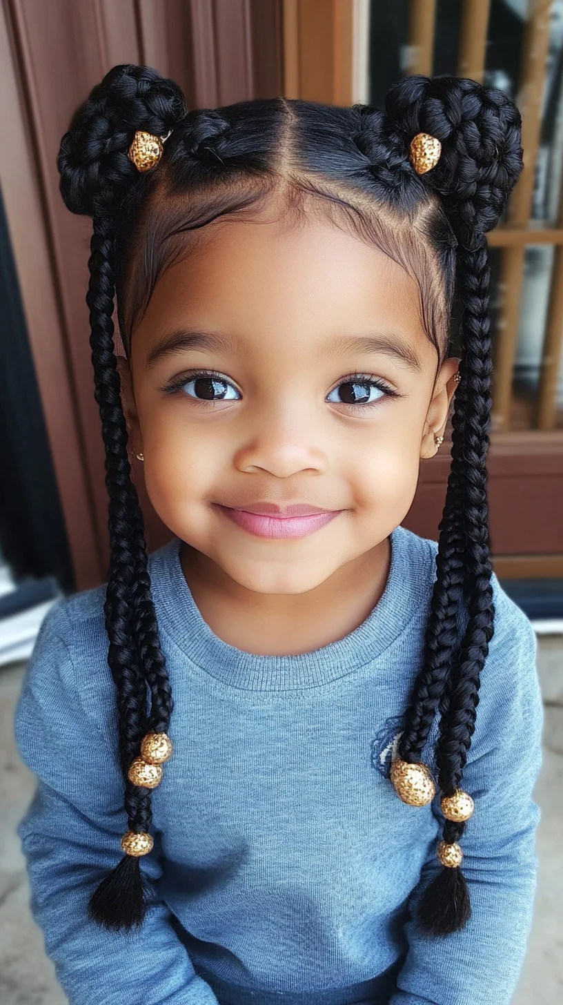 Adorable Braided Buns with Beaded Elegance for Little Trendsetters