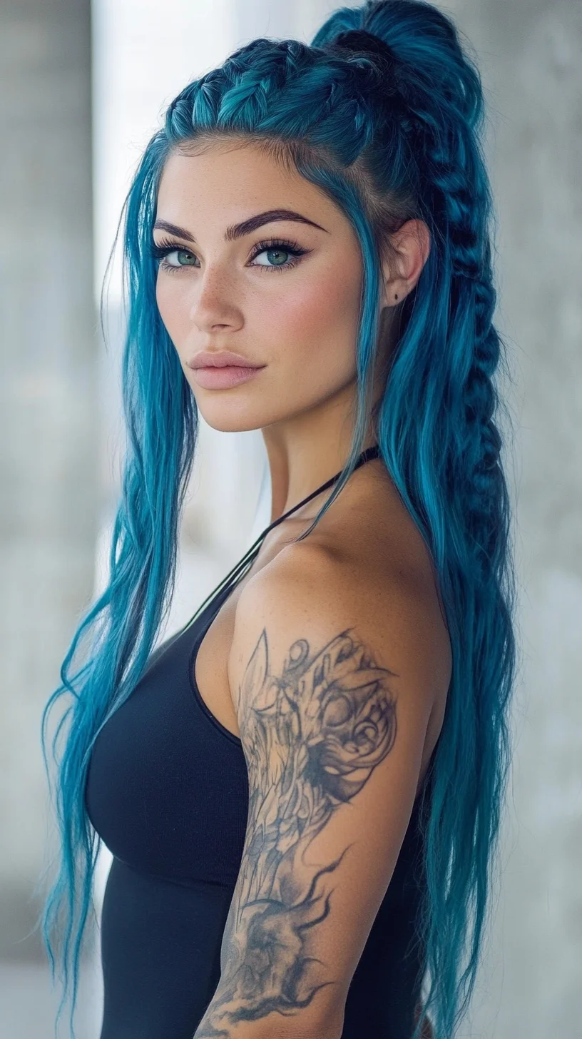 Bold and Braided: The Stunning Electric Blue Half-Up Hairstyle