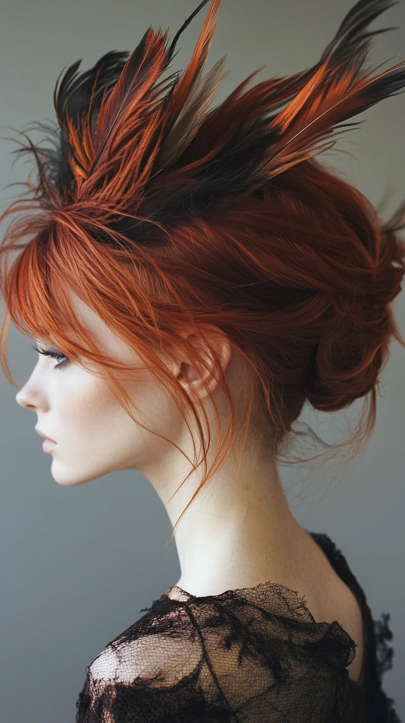 Bold and Unforgettable: The Fiery Feathered Updo with a Twist