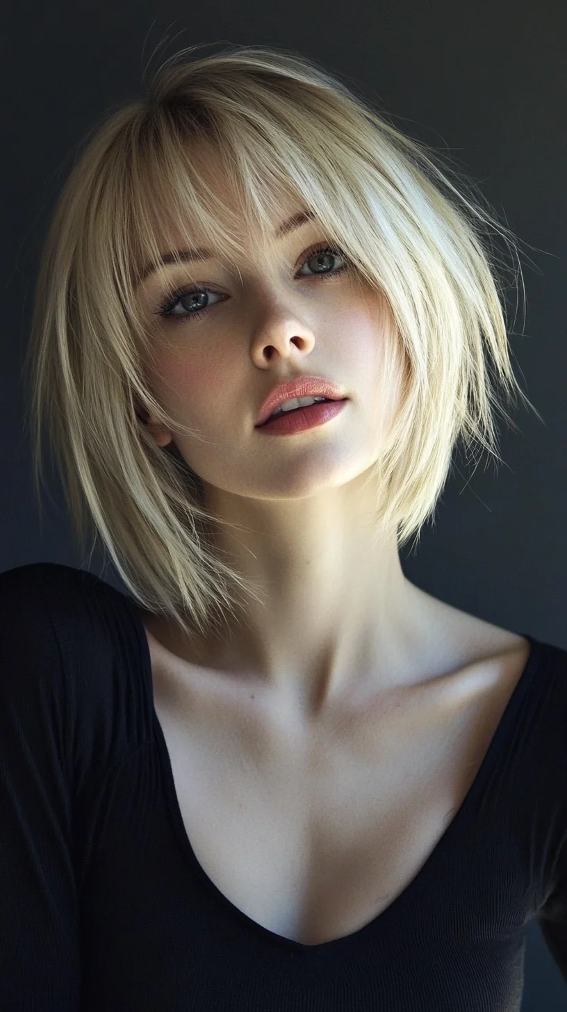 Effortless Chic: The Textured Blonde Bob with Bangs