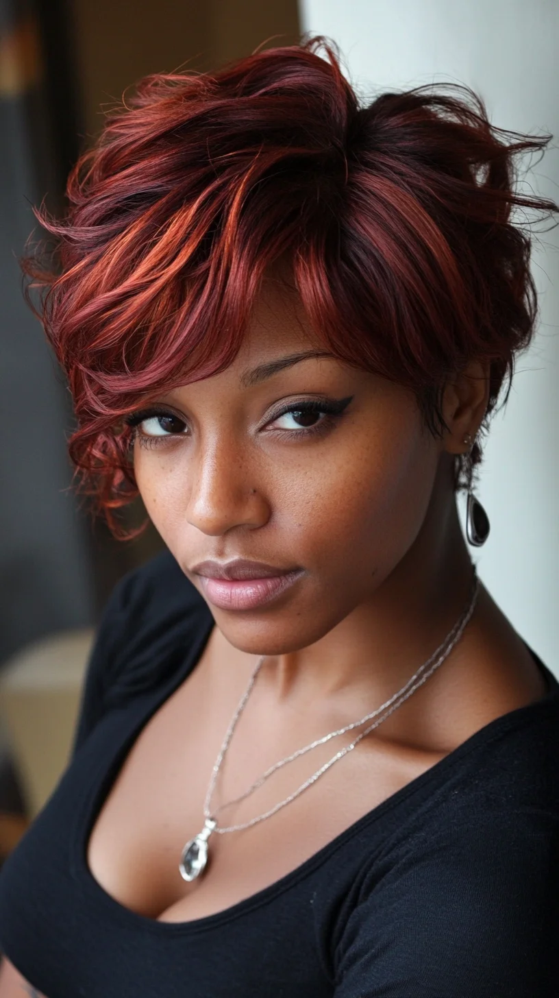 Effortlessly Chic: Embrace Bold Red Highlights with Playful Short Curls