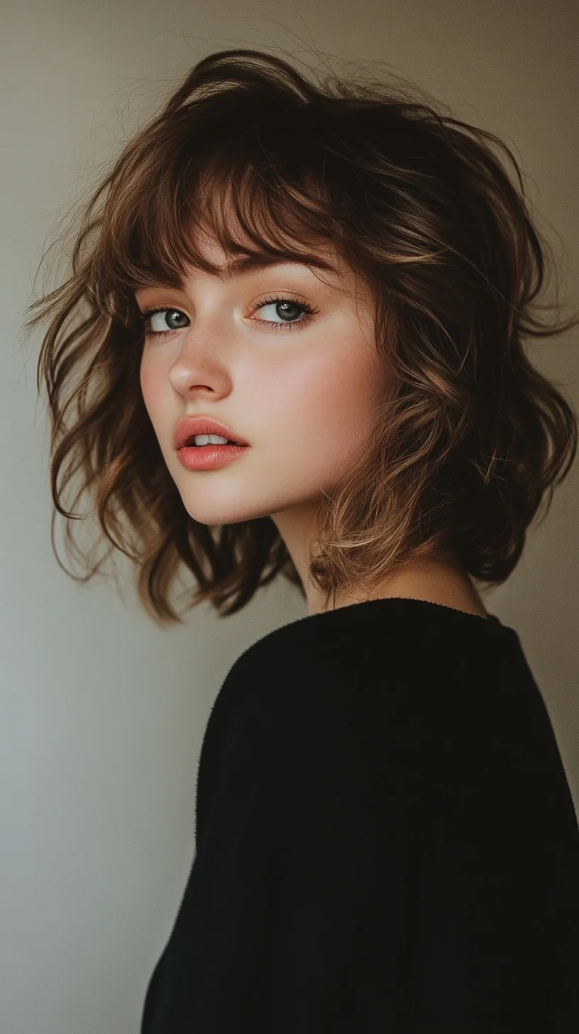 Effortlessly Chic: The Playful Curly Bob with Soft Bangs