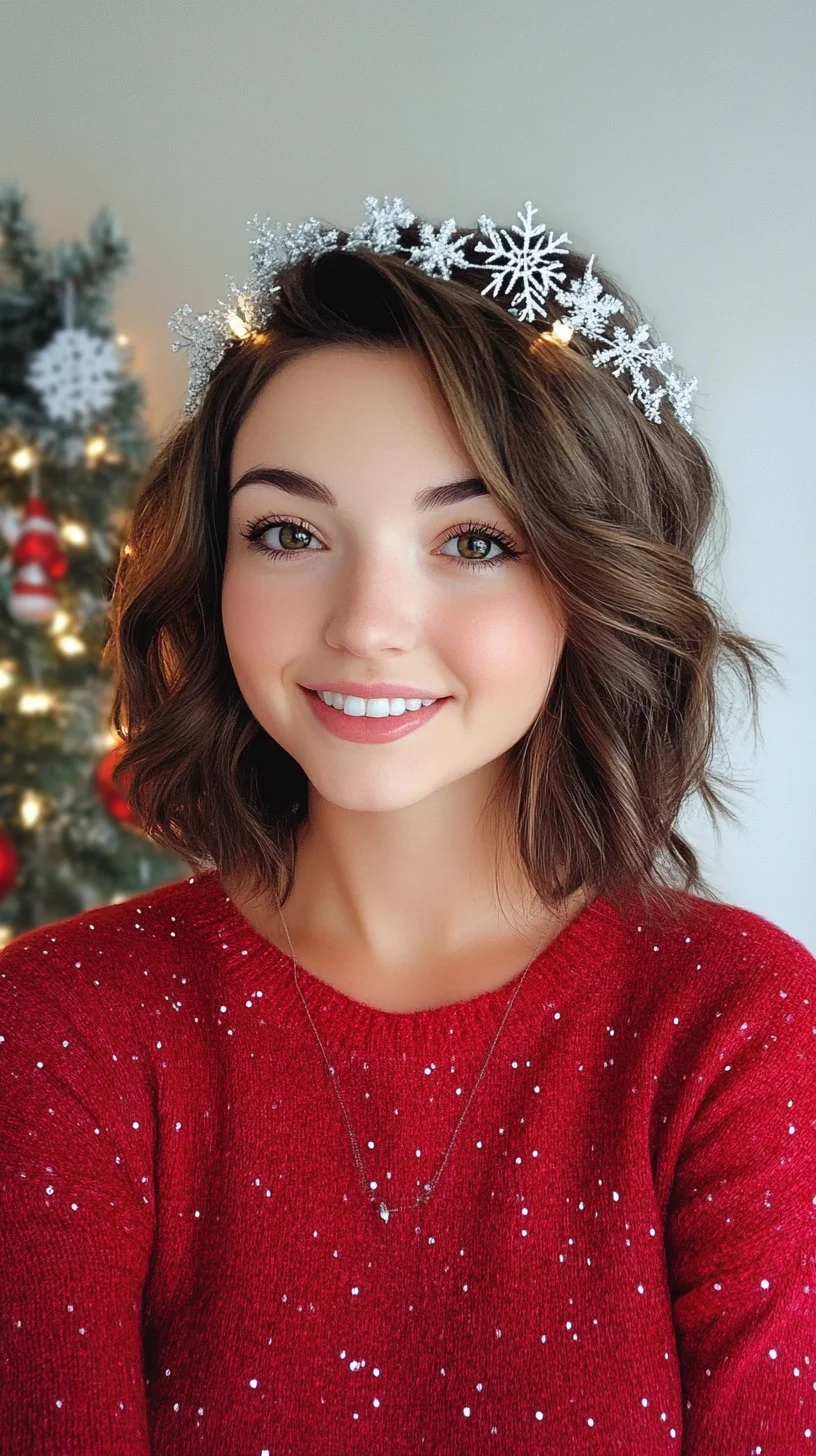 Effortlessly Chic: The Playful Wavy Bob with Festive Flair