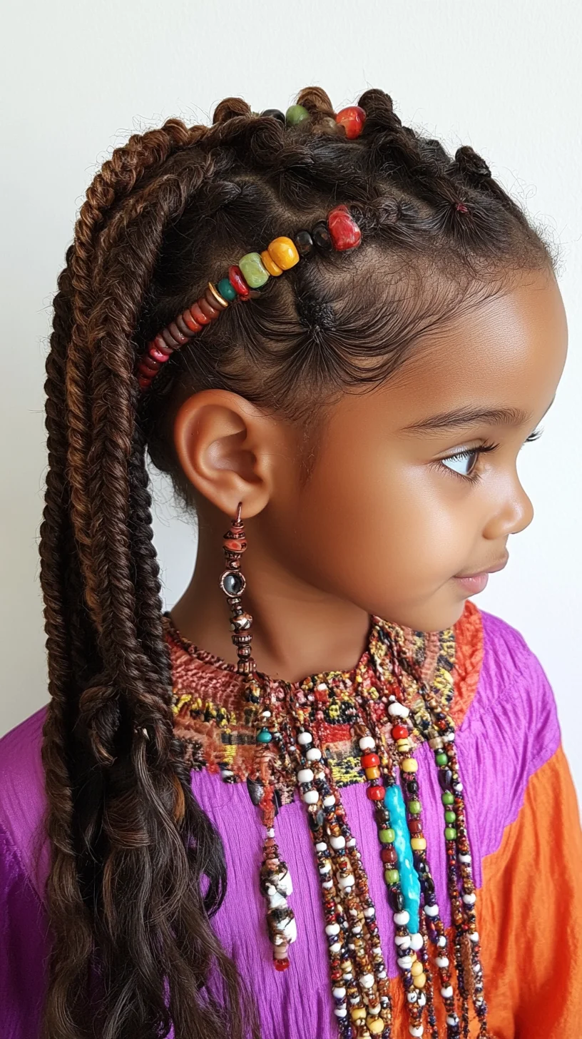 Effortlessly Chic Twisted Braids Adorned with Vibrant Beads