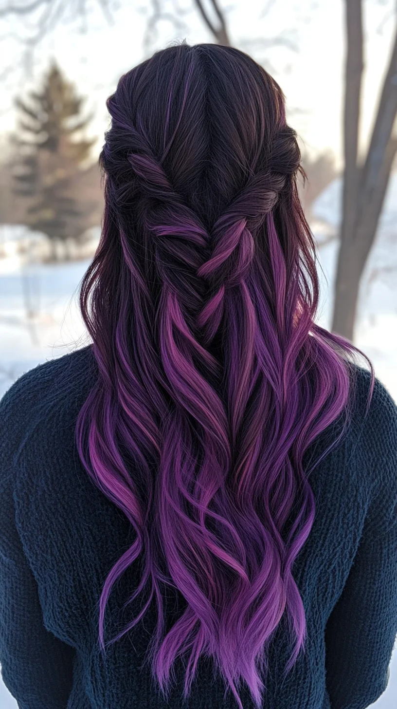 Effortlessly Chic: Twisted Braids Meet Vibrant Purple Ombre for a Stunning Look