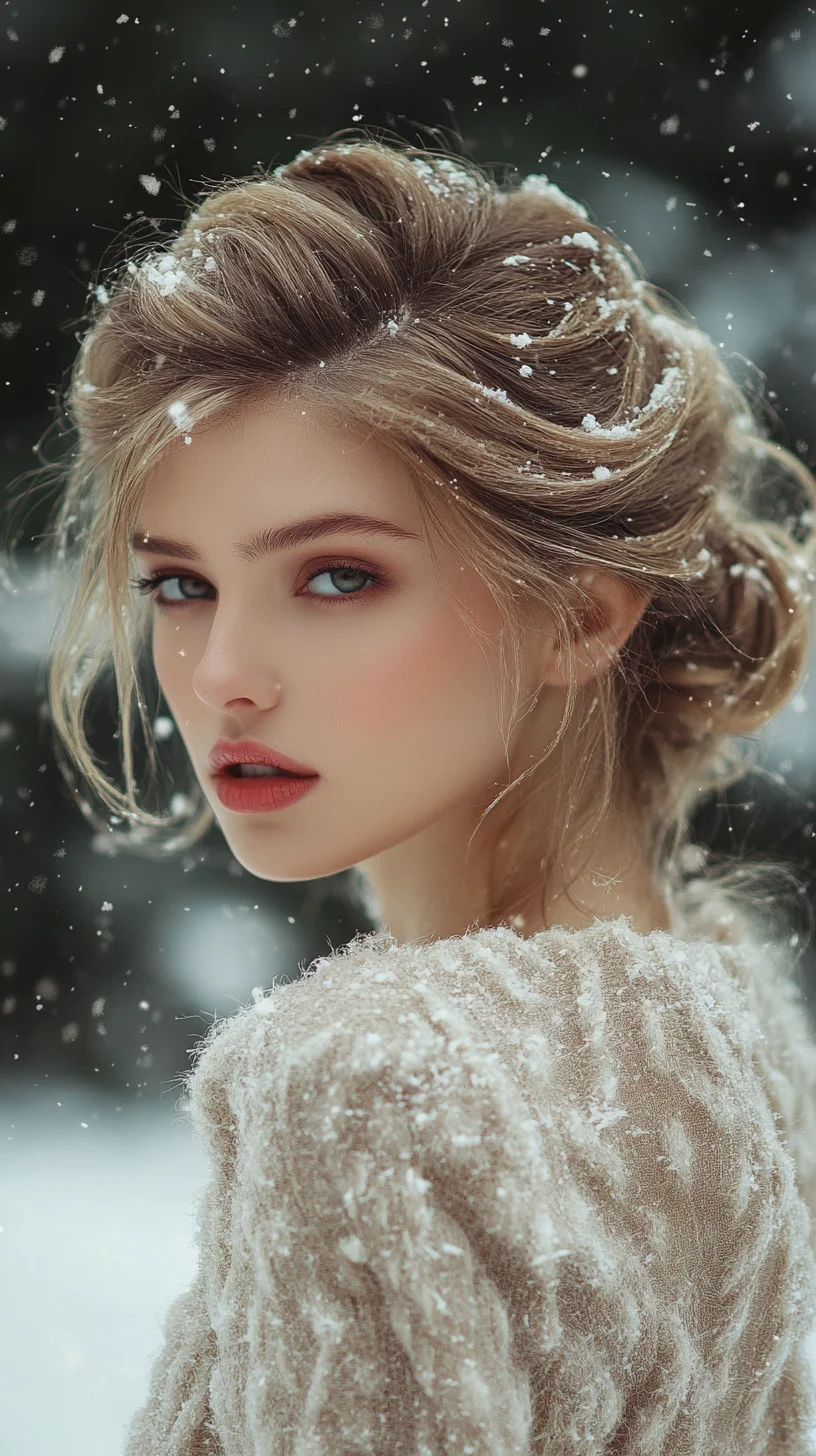 Effortlessly Elegant: The Snowy Updo with Soft Waves and Delicate Texture