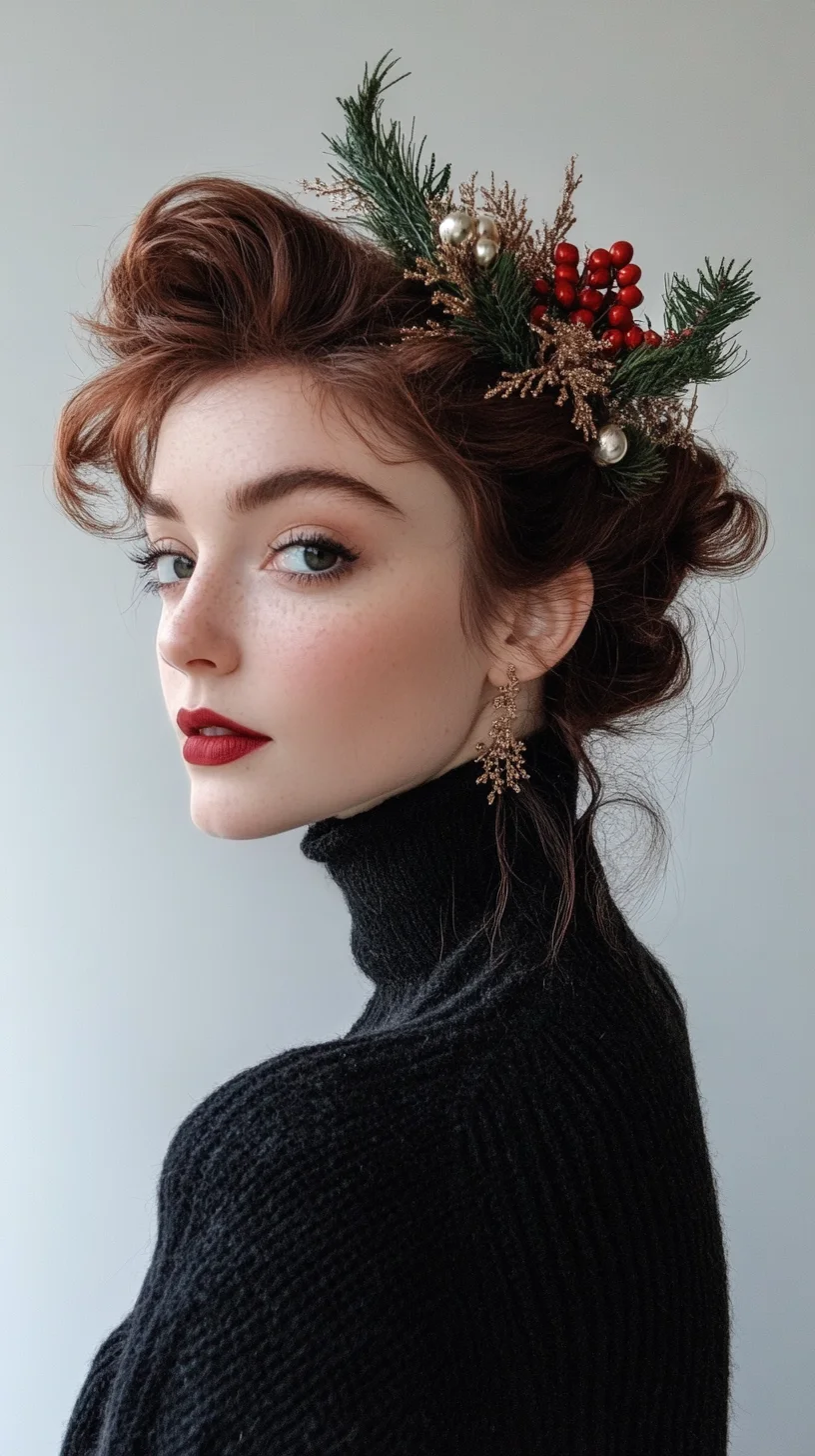 Effortlessly Elegant Updo with Festive Accents for a Chic Look