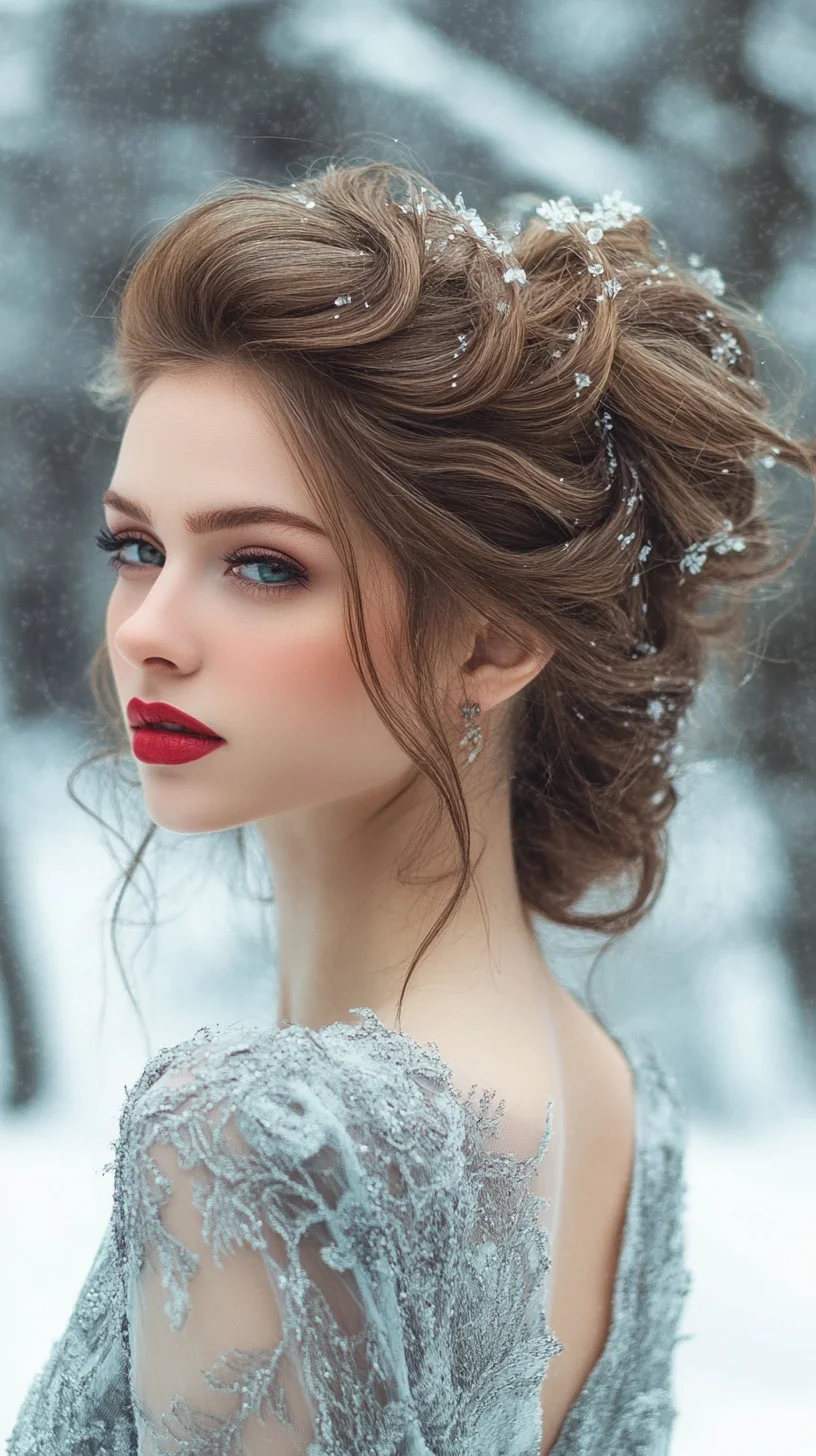 Effortlessly Elegant Updo with Romantic Accents for Winter Weddings