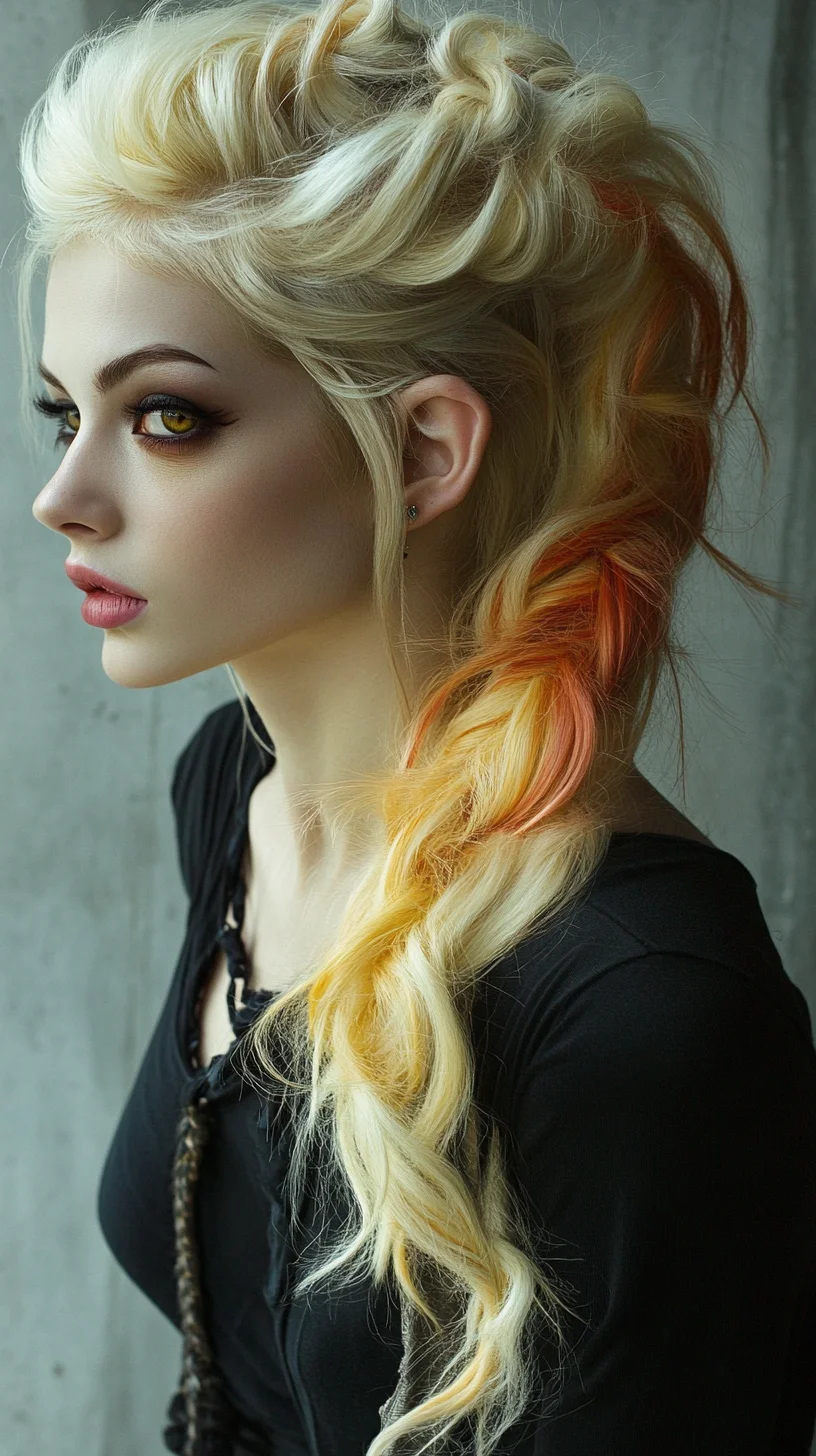 Effortlessly Glamorous Braided Updo with Fiery Ombre Highlights