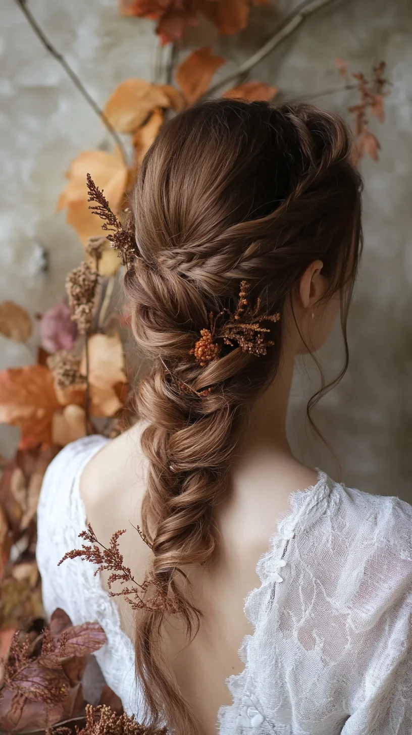 Effortlessly Romantic Braided Updo with Nature-Inspired Accents