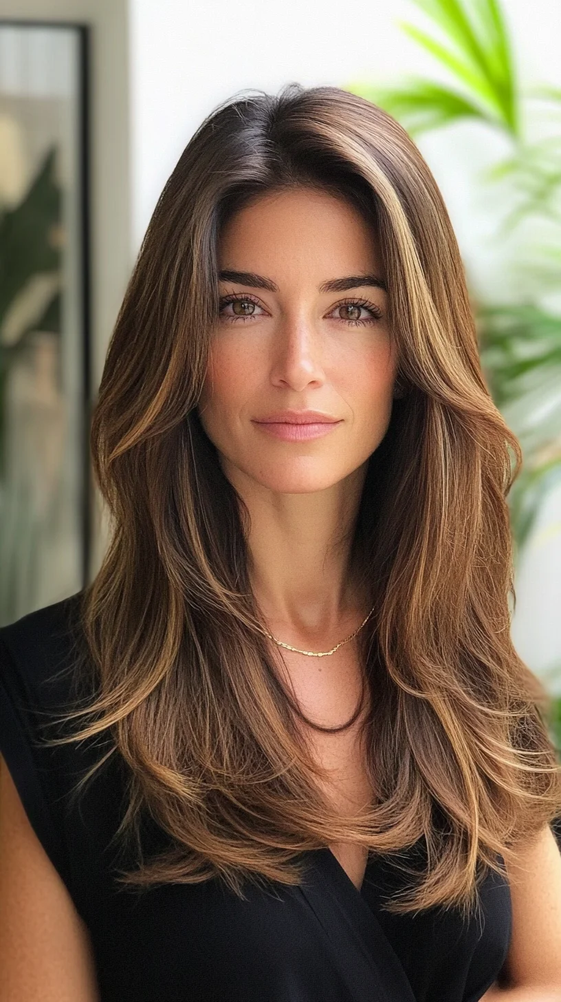 Effortlessly Stunning: Long Layered Hair with Sun-Kissed Highlights