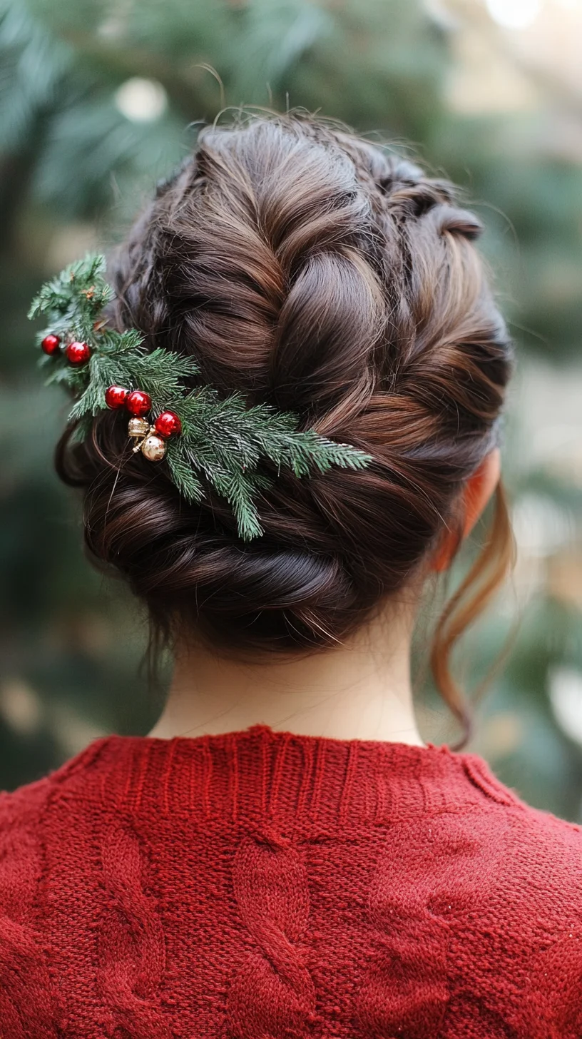 Elegant Holiday Updo with Festive Accents for a Magical Touch