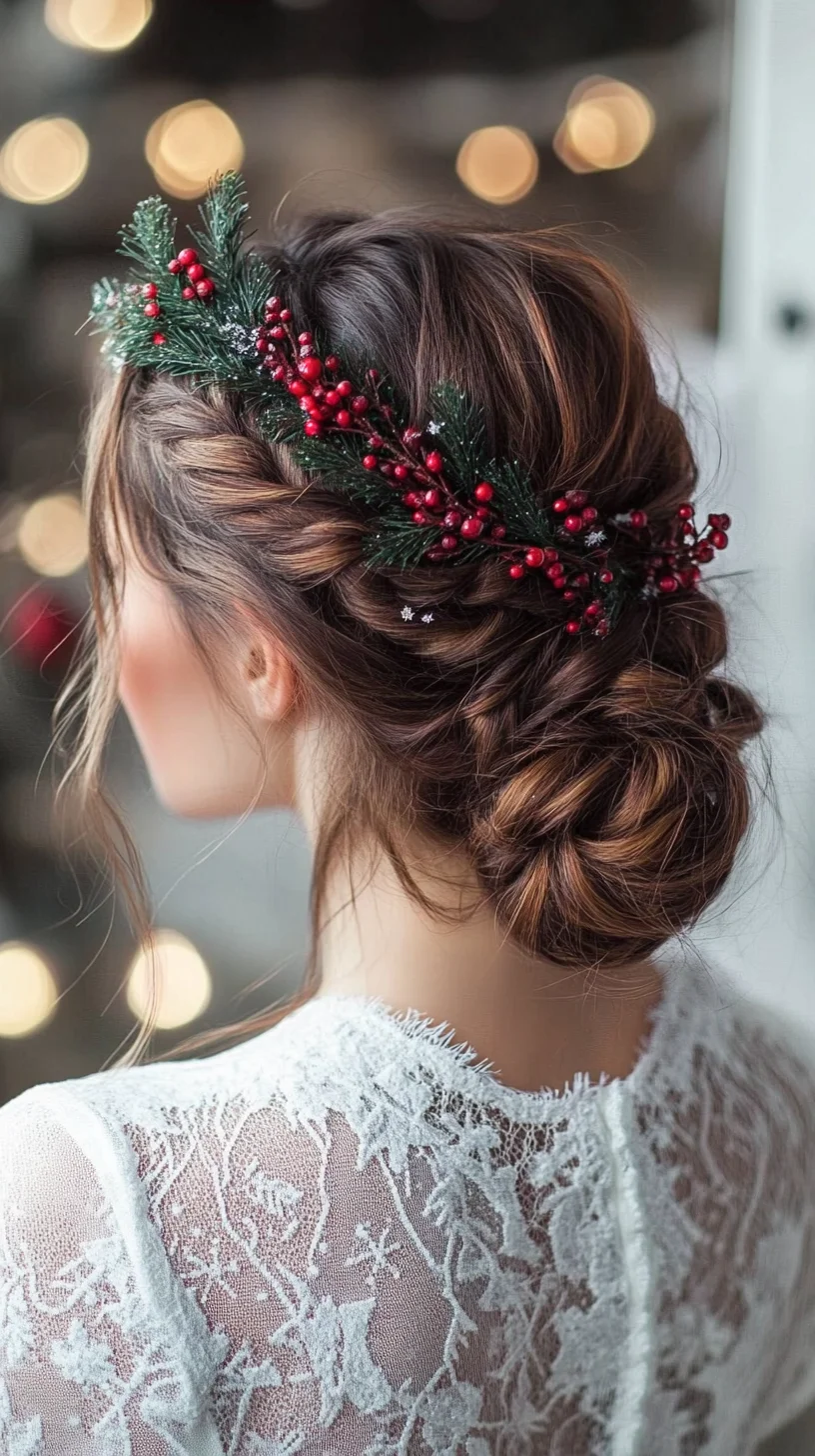 Elegant Holiday Updo with Festive Accessories for a Chic Look