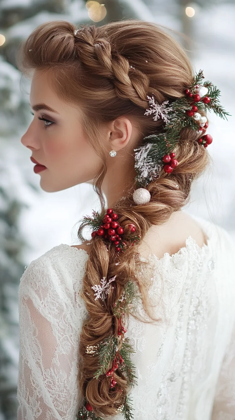 Elegant Holiday-Inspired Braided Updo with Festive Accents