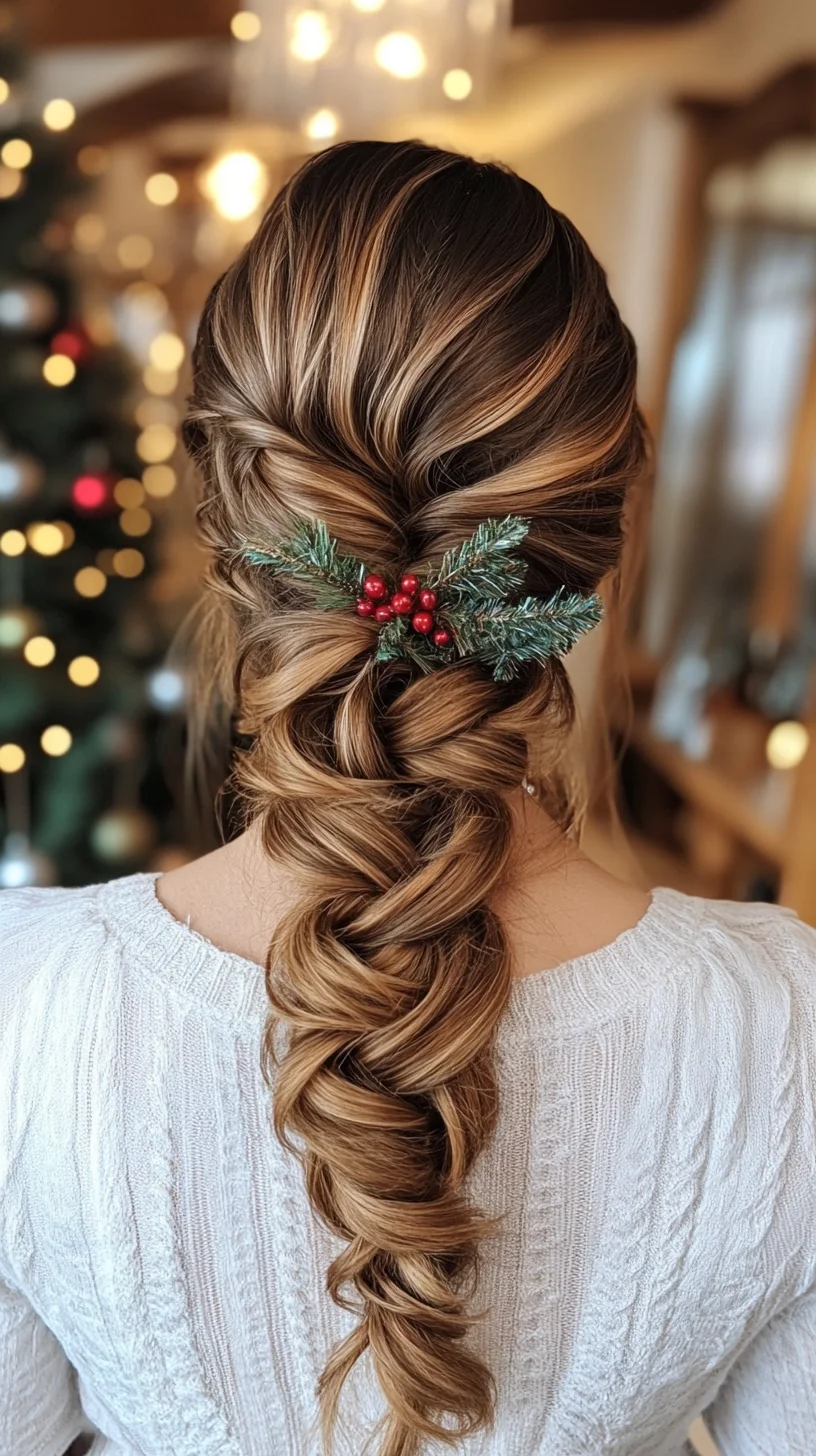 Elegant Twisted Half-Up Braid with Holiday Accents