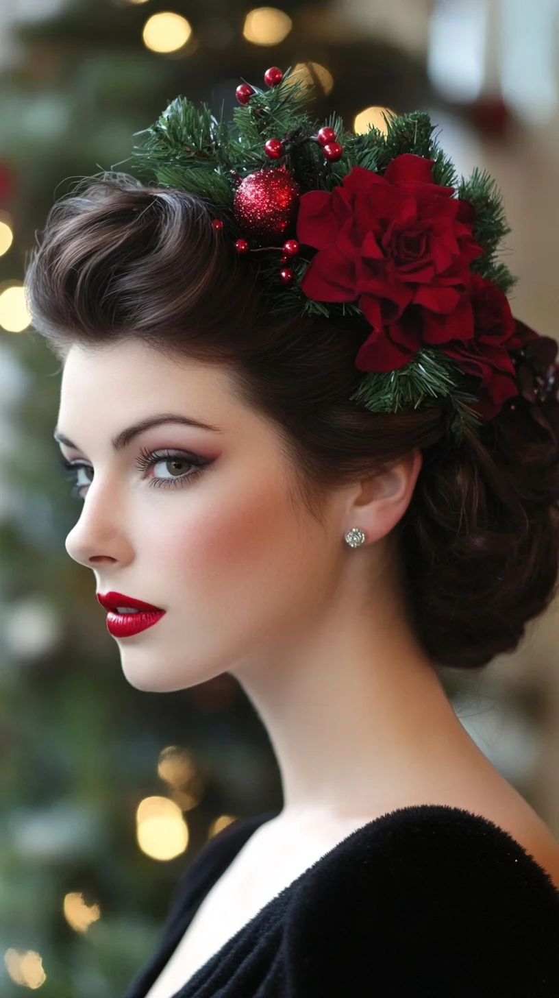 Elegant Vintage Updo with Festive Floral Accents