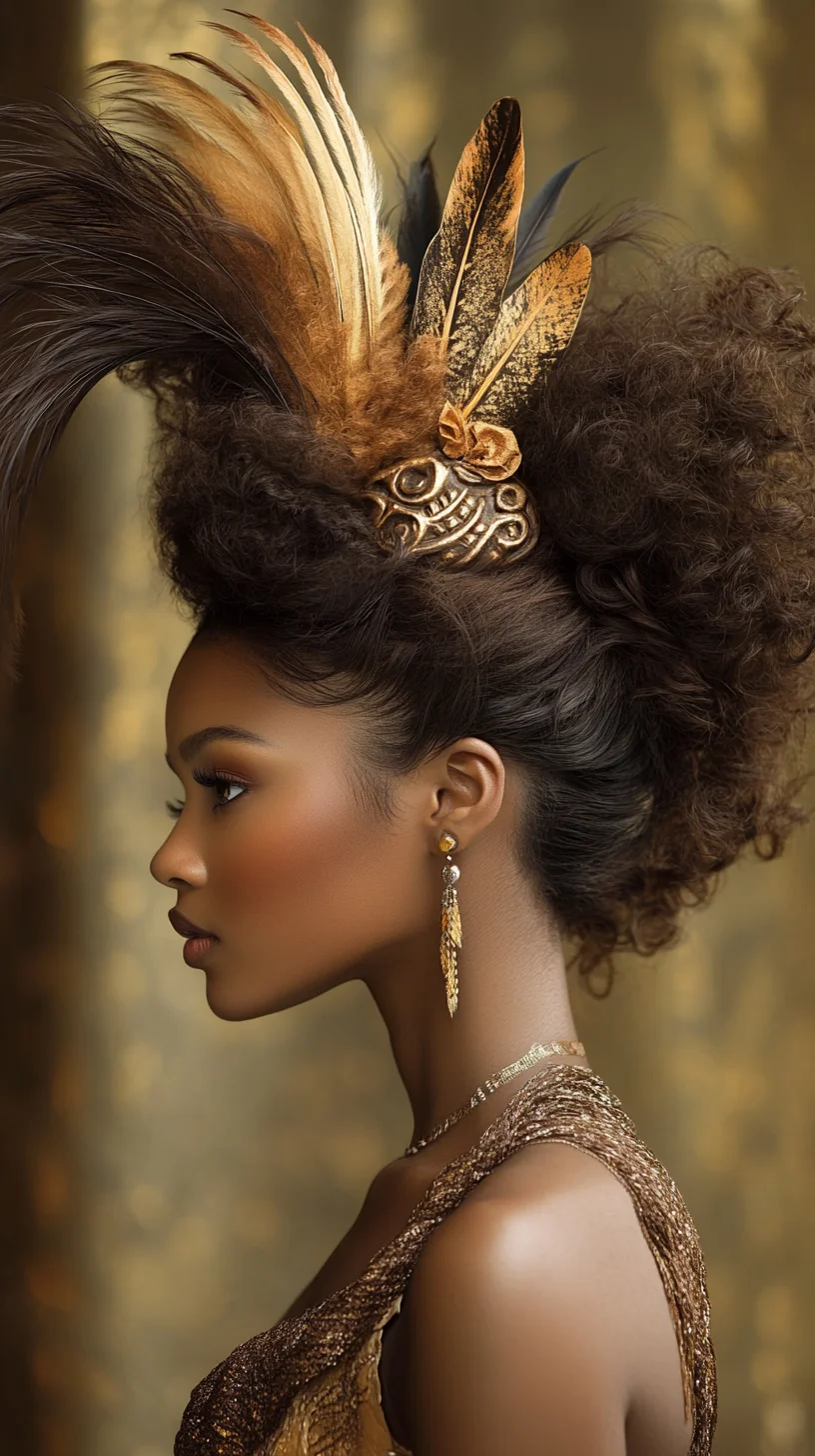 Elevate Your Elegance: Bold Curly Updo with Feather Accents