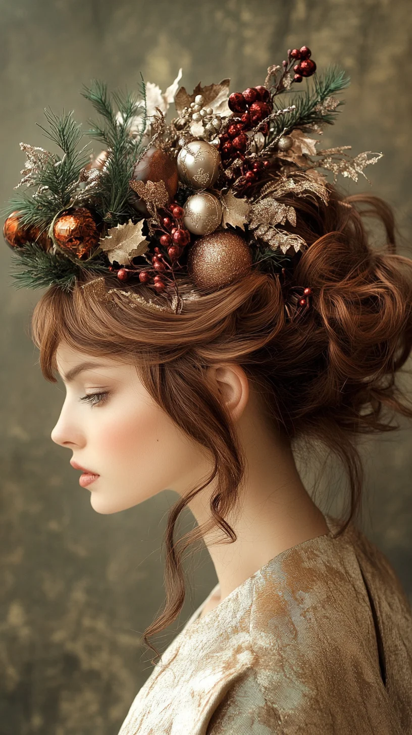 Elevate Your Look with a Festive Updo Adorned with Seasonal Accents