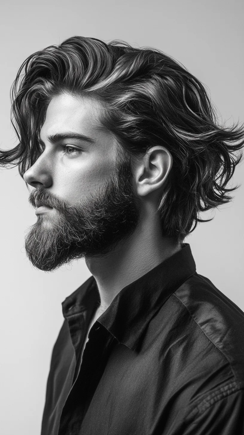 Embrace Effortless Elegance with Textured Waves and a Majestic Beard