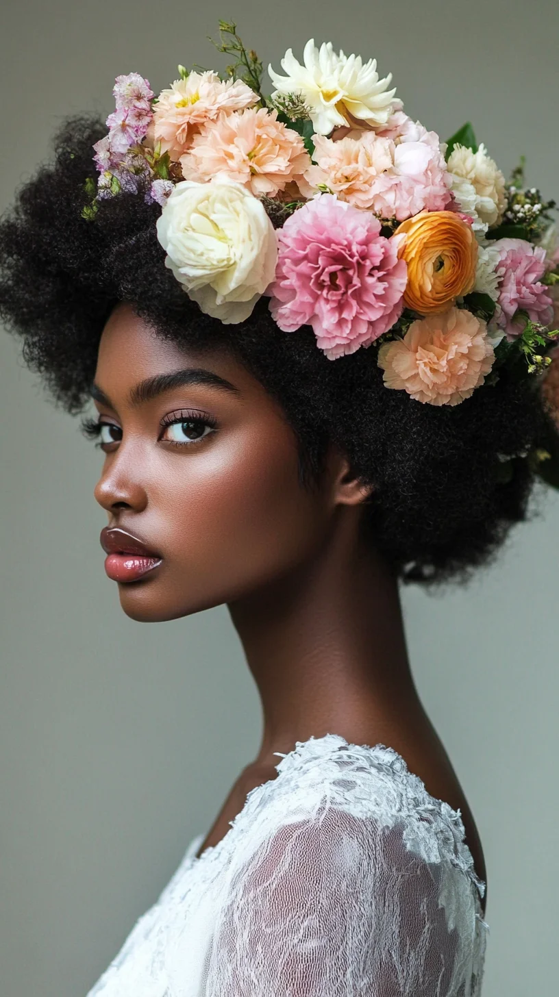 Embrace Elegance: The Floral Crown Afro for a Stunning Statement Look