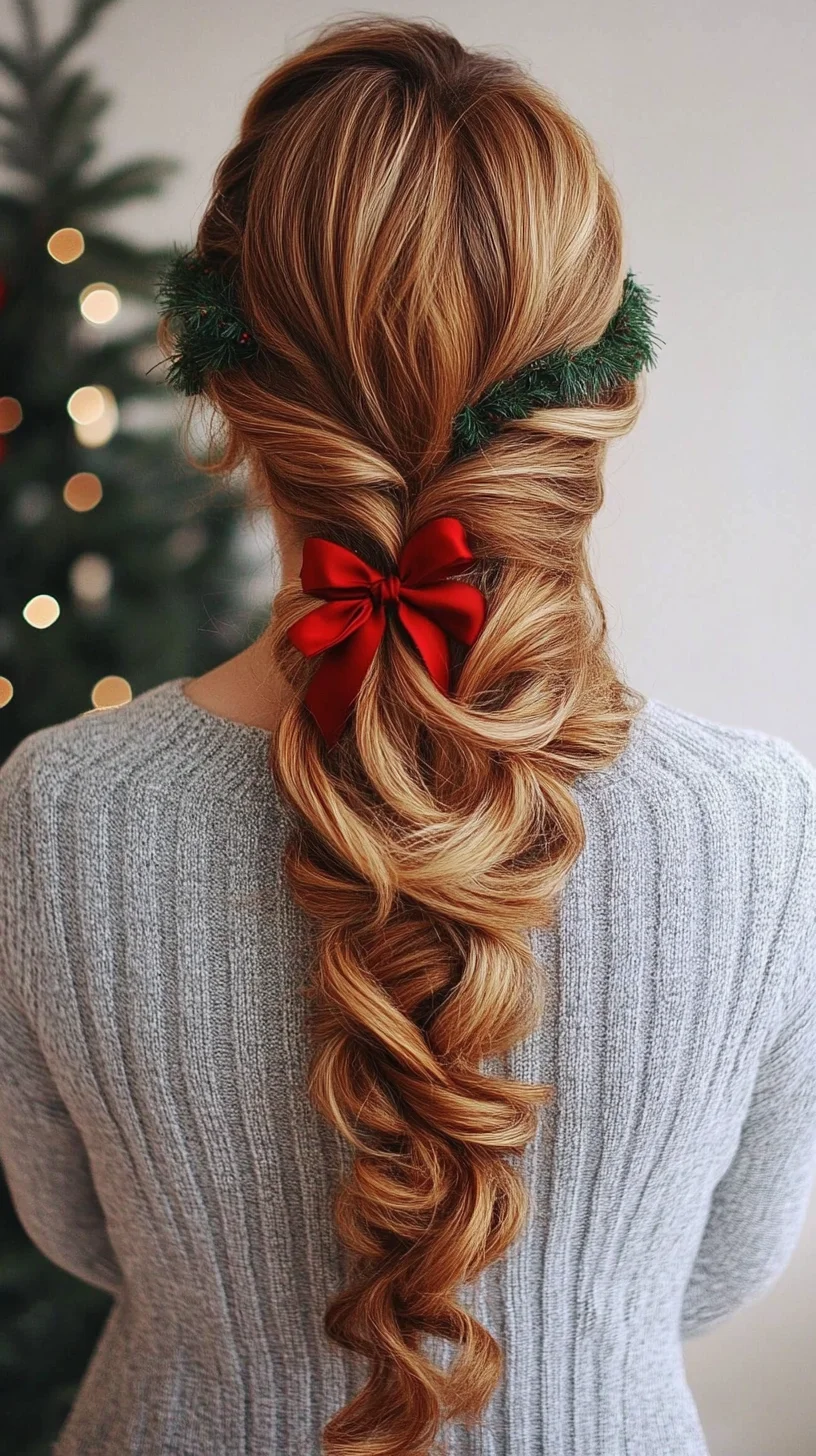 Embrace Elegance with a Festive Curly Ponytail Tied with a Bow