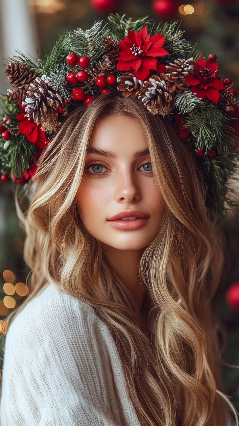 Embrace Holiday Spirit with Lush Waves and Festive Floral Accents