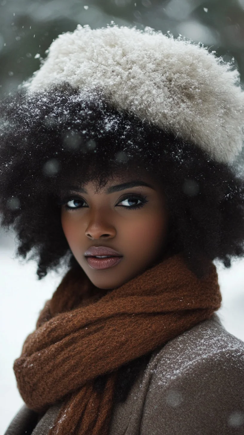 Embrace the Beauty of Voluminous Natural Curls in a Chic Winter Wonderland