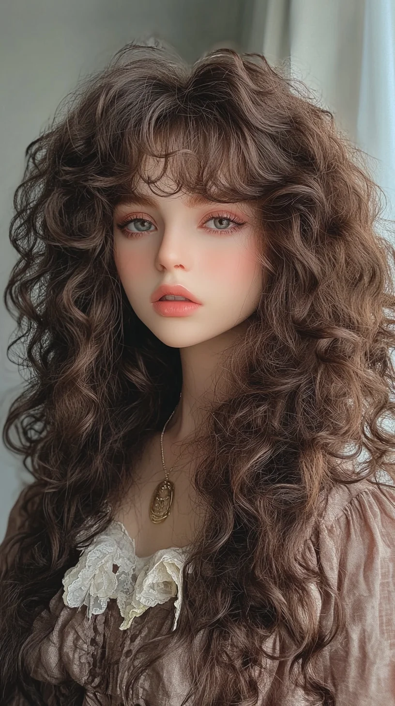 Embrace the Bold: Luscious Long Curls with Flirty Bangs