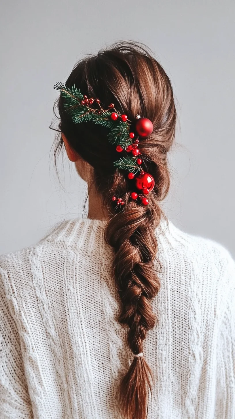 Embrace the Holidays with a Festive Braided Hairstyle Adorned with Natural Elements