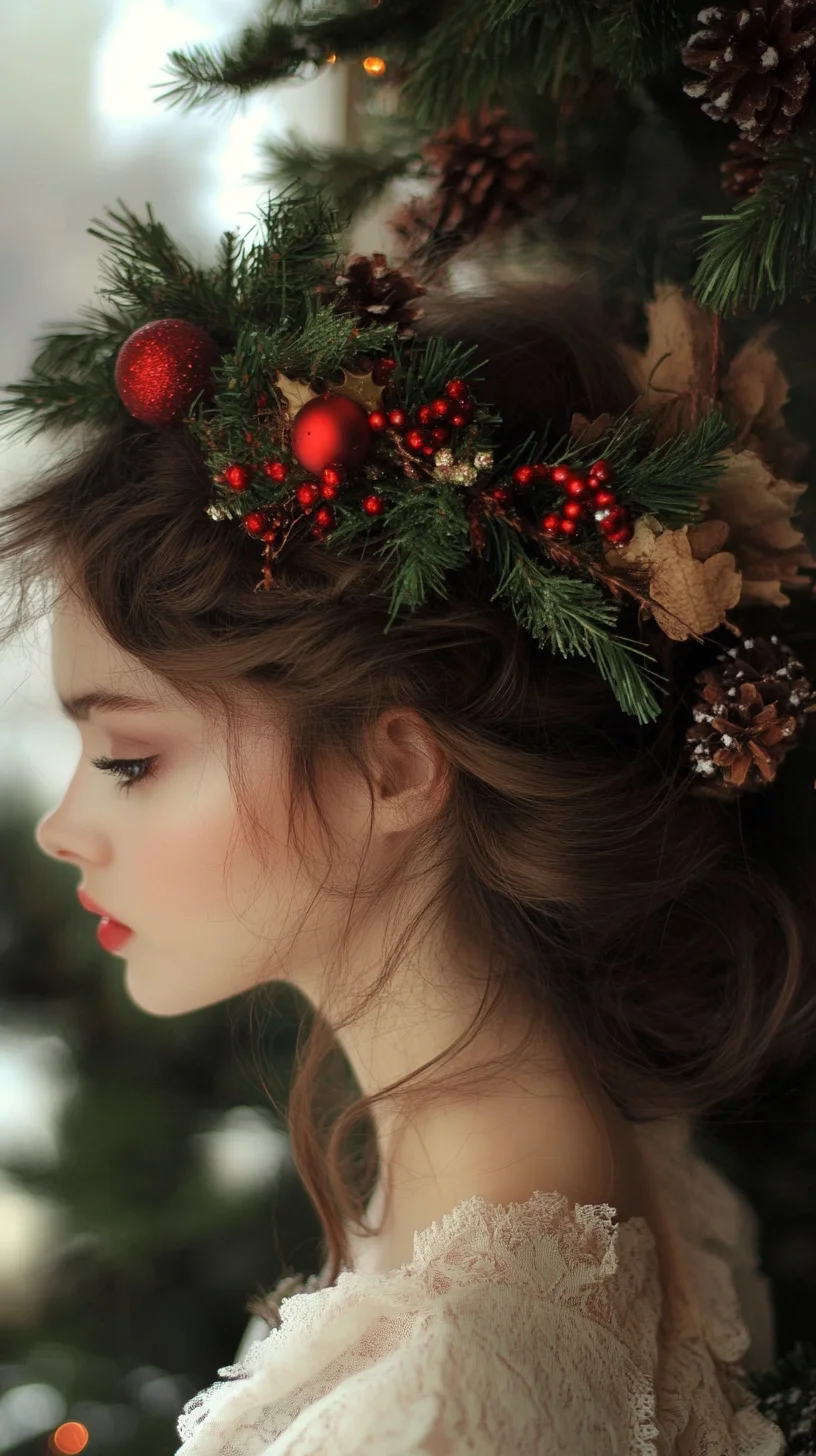 Enchanting Holiday Updo with Festive Floral Accents