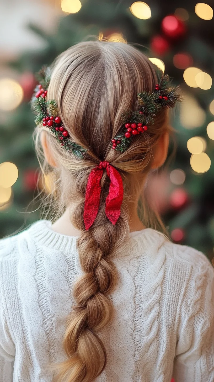 Festive Braided Hairstyle with Nature-Inspired Embellishments