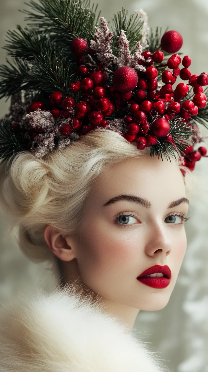 Festive Elegance: Captivating Holiday Updo with Nature's Touch