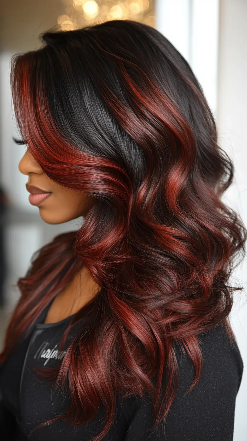 Luscious Long Waves with Fiery Red Highlights for a Bold Look