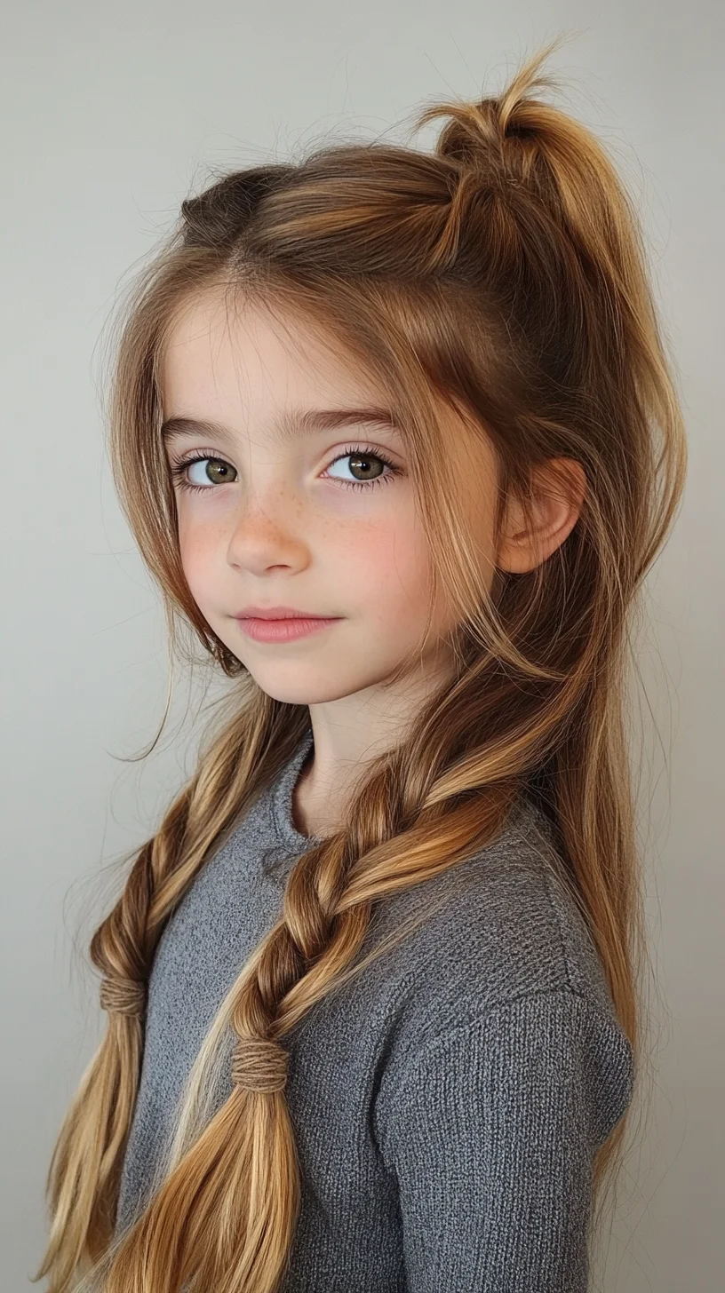 Playful Half-Up, Half-Down Hairstyle with Charming Braids for Kids