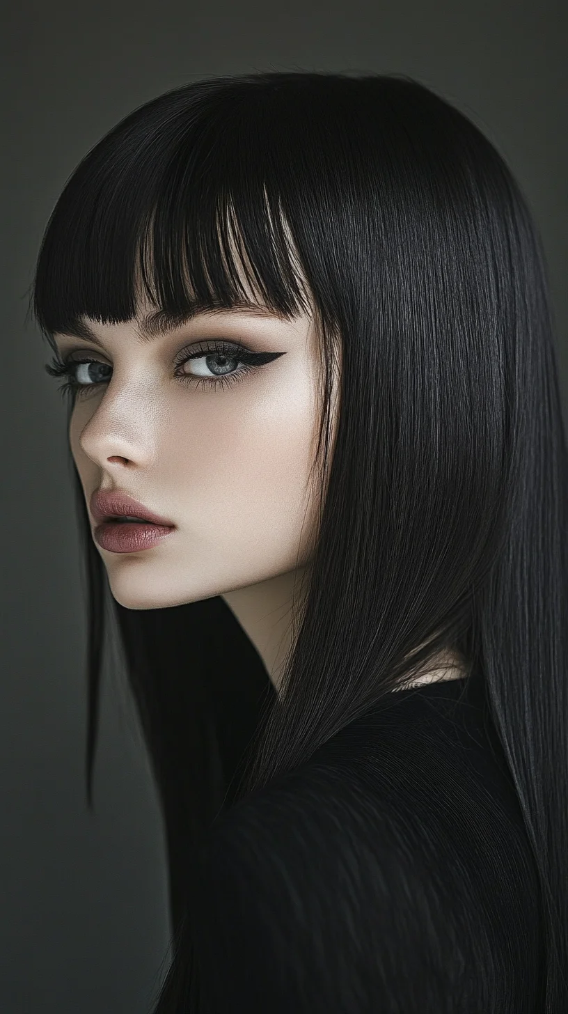 Sleek and Chic: Mastering the Art of Long, Straight Hair with Bold Bangs