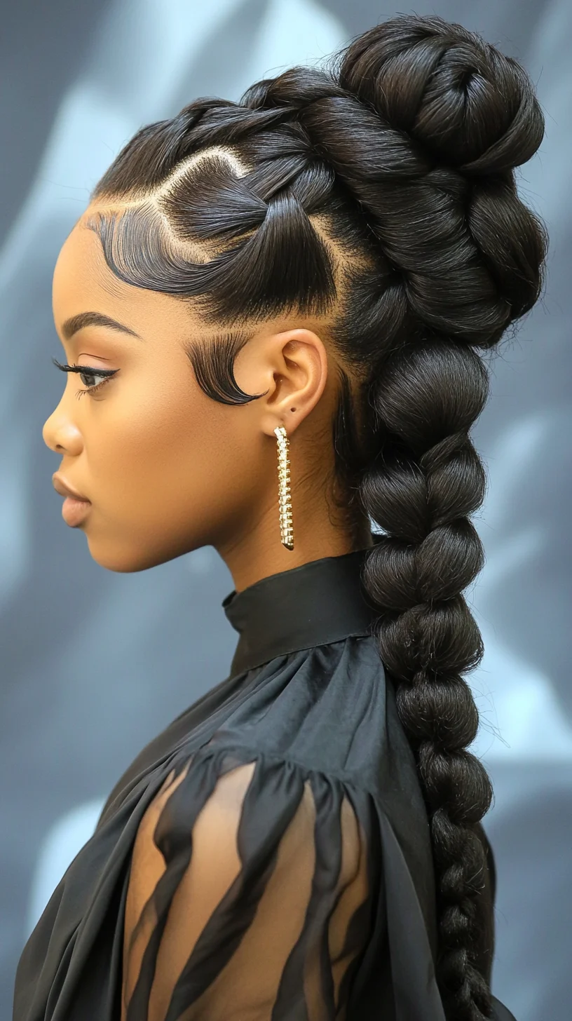 Sleek and Stylish: The Bold Braided Updo with Side Parted Accents