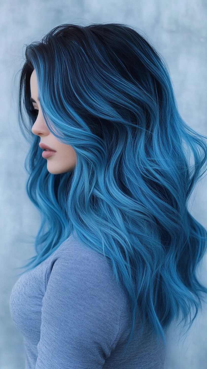 Striking Ocean Waves: Effortlessly Chic Blue Ombre Hair