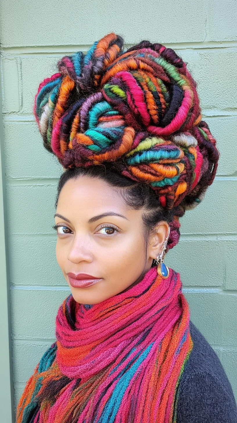 Vibrant Urban Elegance: The Artful High Bun with Colorful Locs