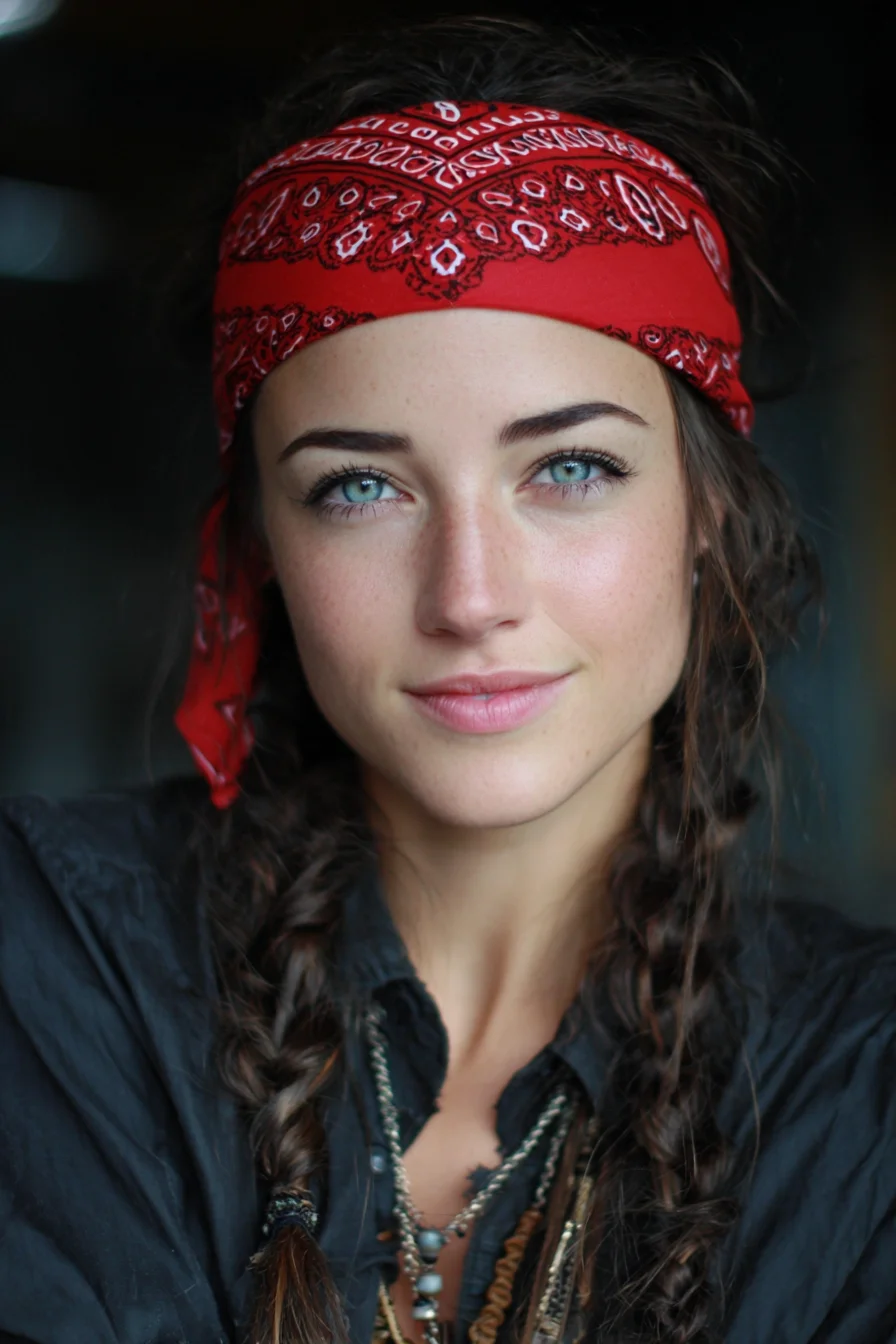 Boho Bandana with Loose Double Braids — Headband Braid Style