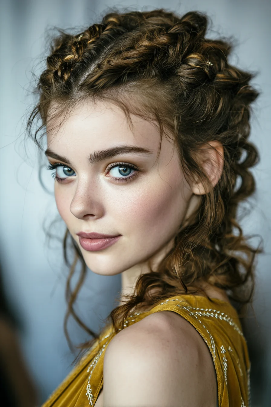 Boho Double Dutch Braids into Textured Curly Half-Up