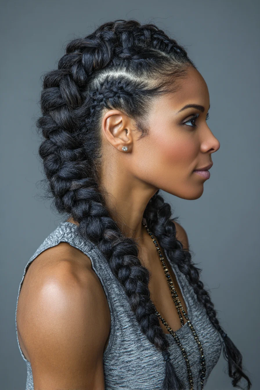 Chunky Double Dutch Braids (Raised Cornrow Mohawk) for Thick Hair