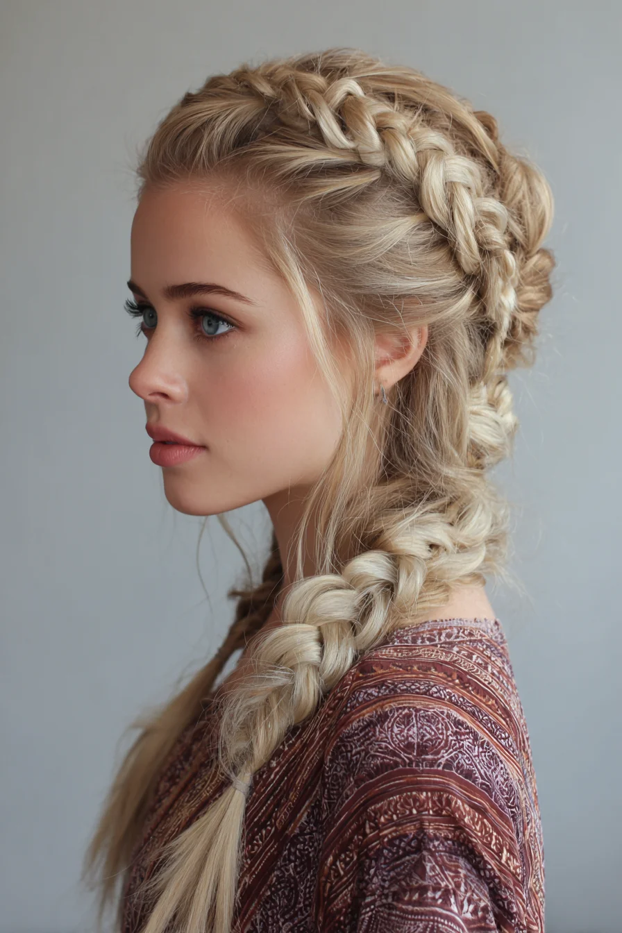 Crown Dutch Double Braids into Loose Boho Side Plaits