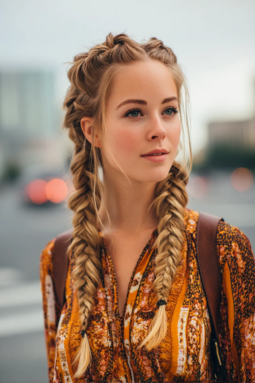 Double Dutch Braids into Fishtail Plaits — Textured Boho Two-Strand Style