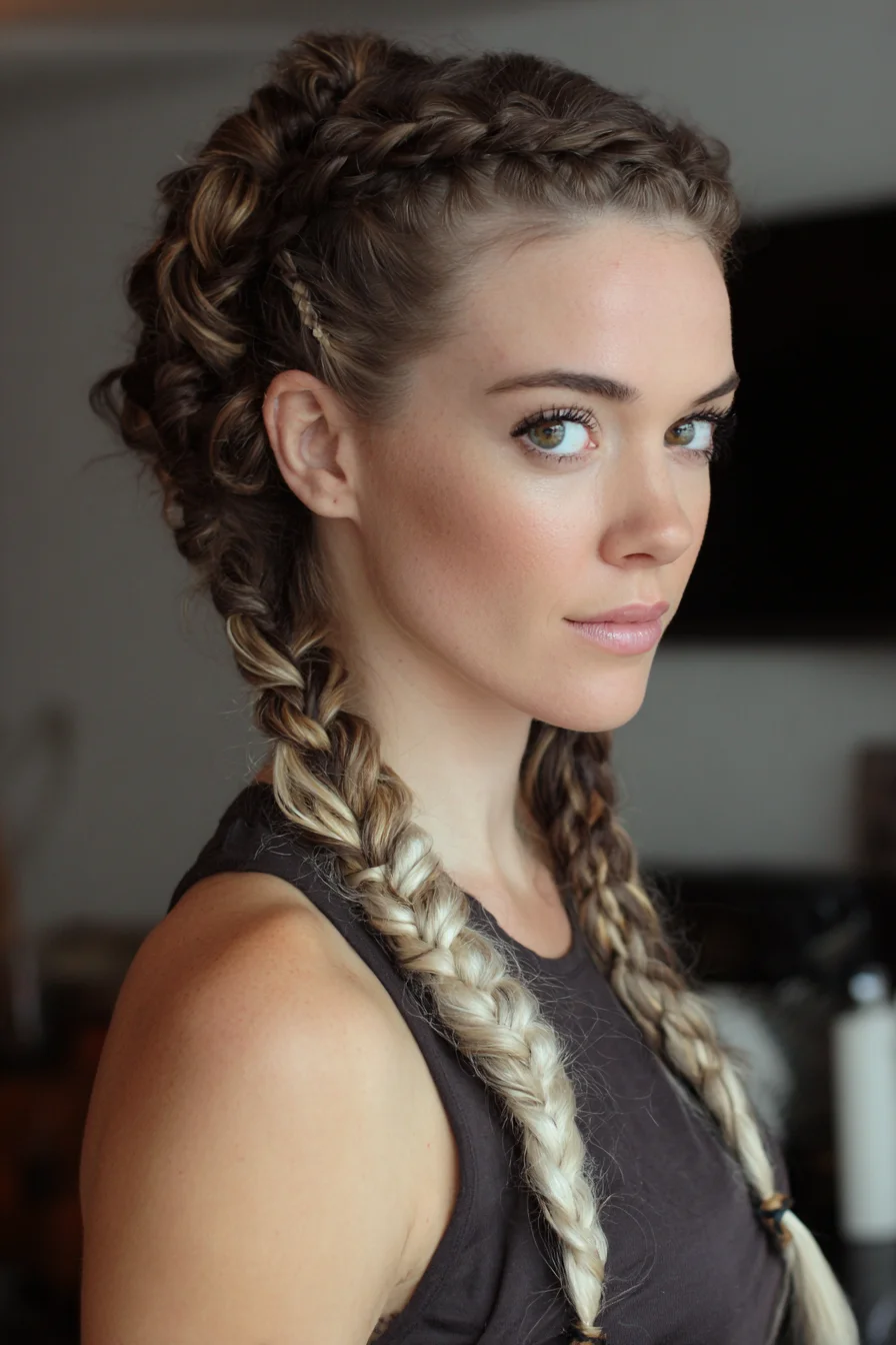 Double Dutch Braids with Crown Accent and Textured Blonde Ends