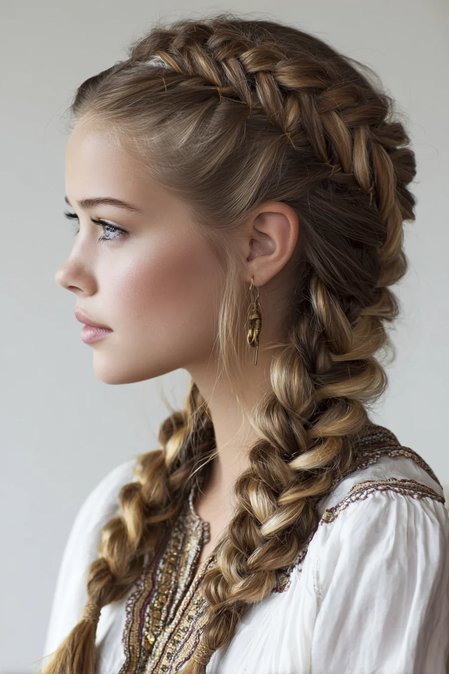 Double Dutch Braids with Pancaked Volume — Two Thick Braided Pigtails