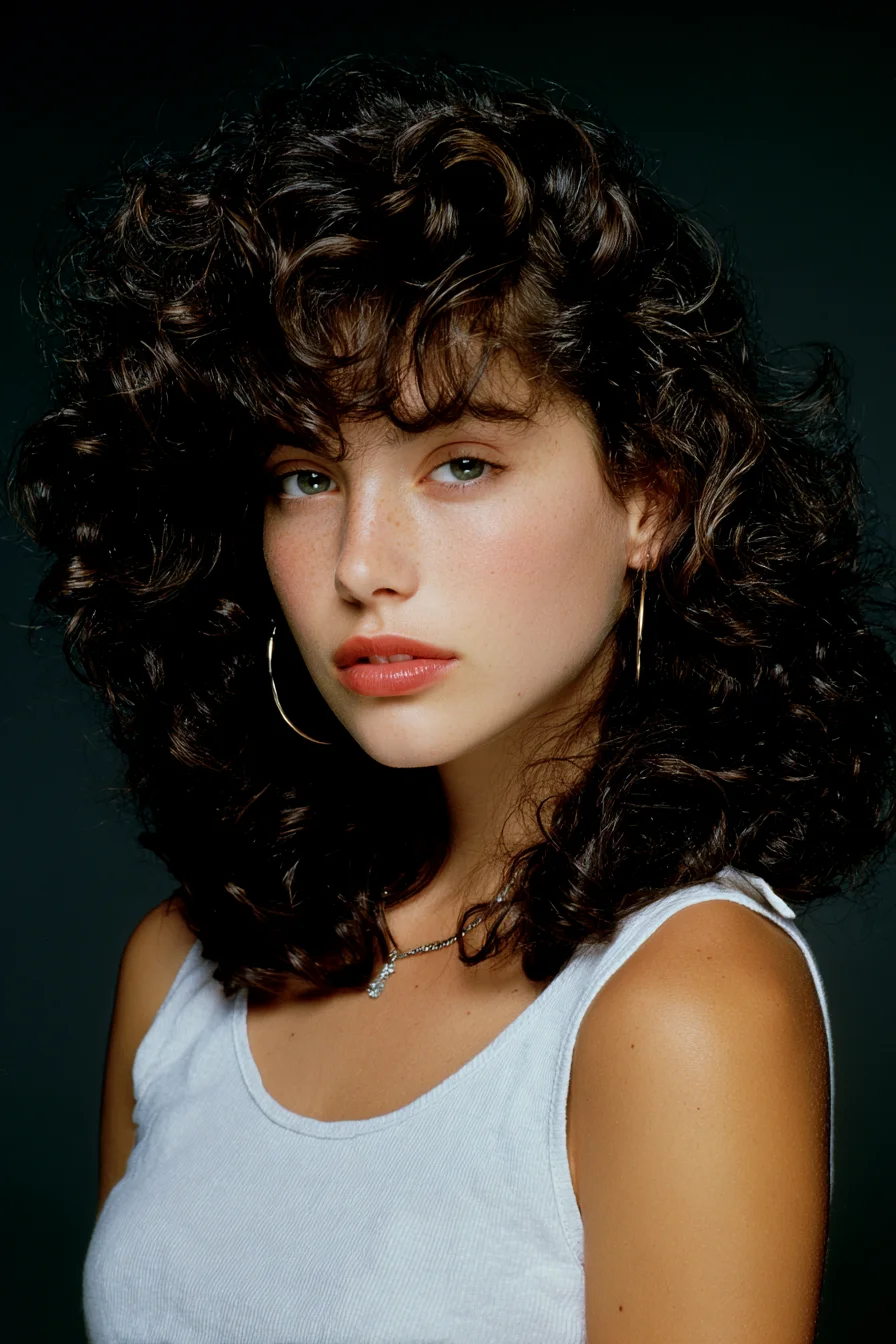 Layered Voluminous Curly Bob with Soft Fringe