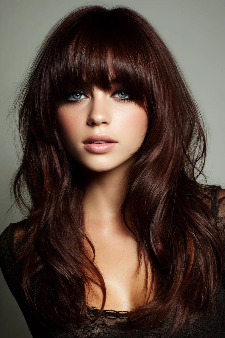 Long Layered Cut with Blunt Fringe and Soft Waves