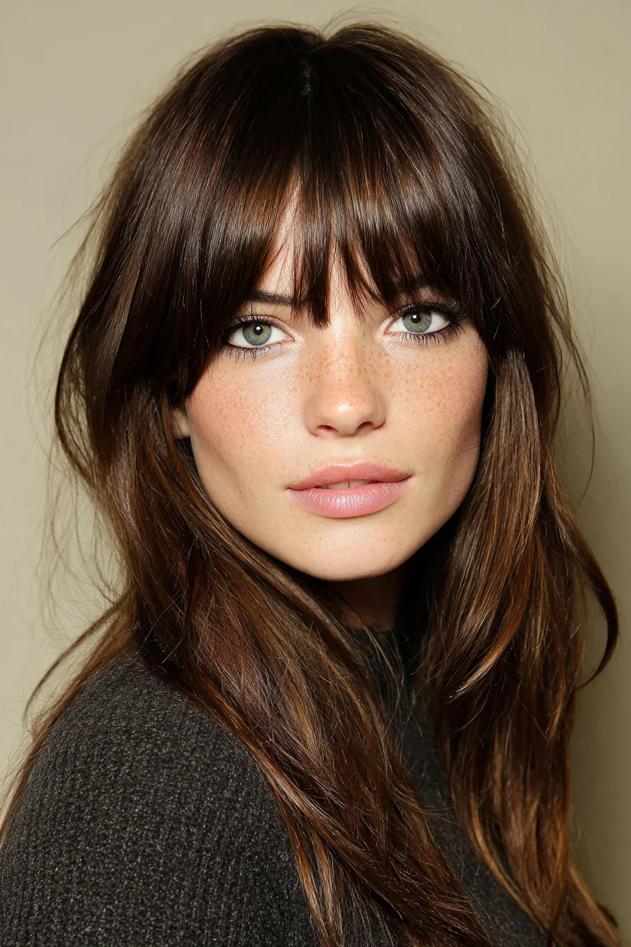 Long Layered Cut with Curtain Bangs and Soft Texture