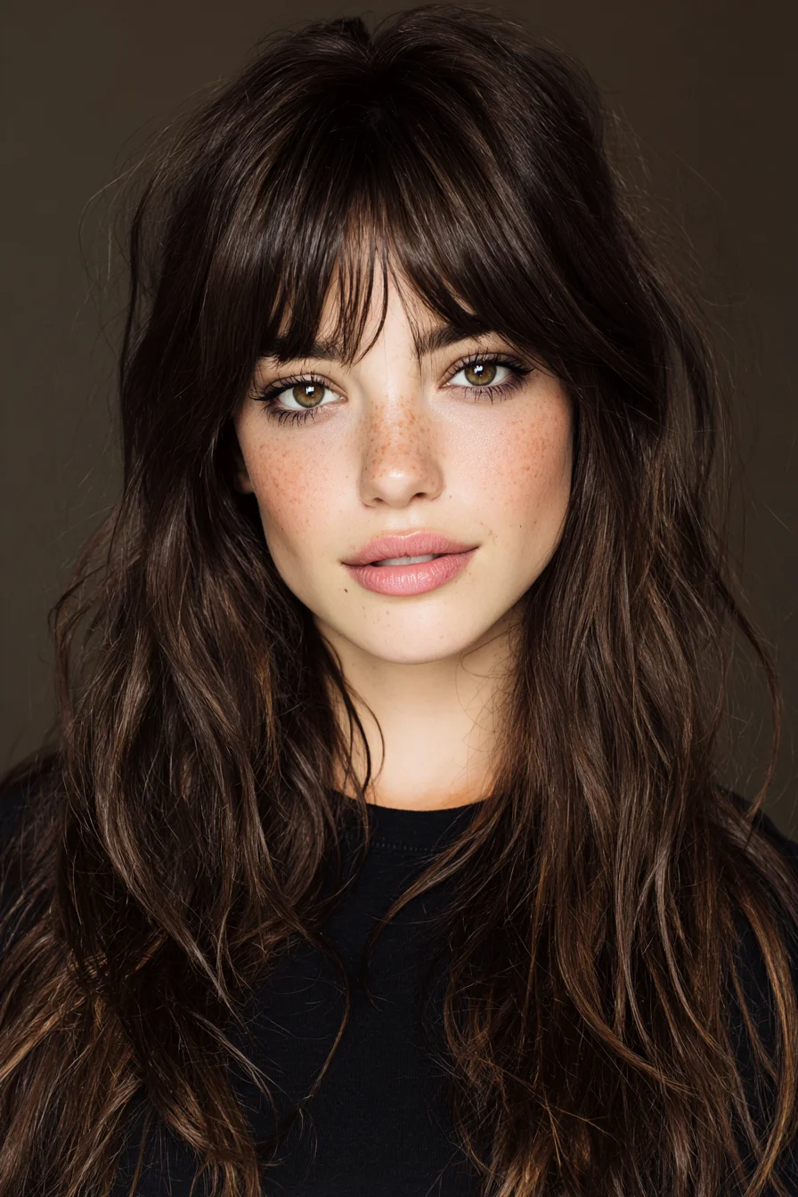 Long Layered Cut with Curtain Bangs and Textured Beach Waves