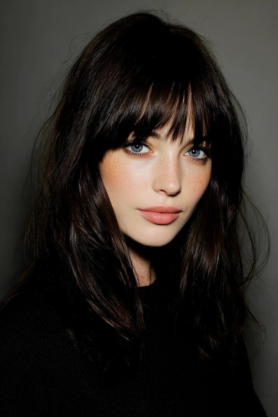 Long Layered Hair with Textured Curtain Bangs